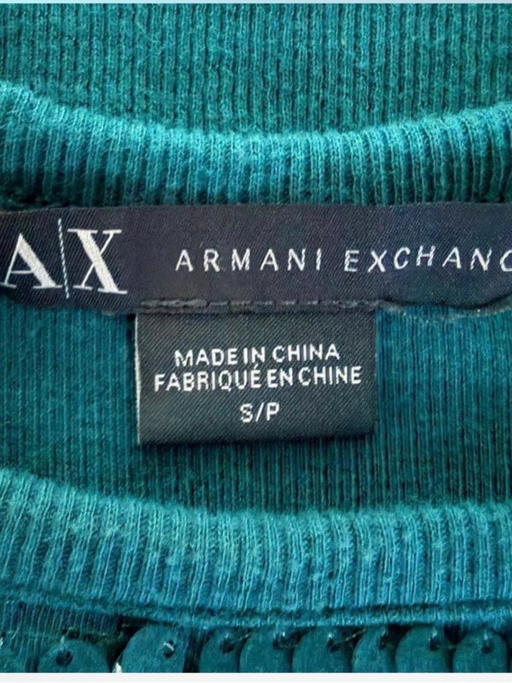 Armani Exchange Y2K Dark Teal Sequin Scoop Rib Tank - Picture 6 of 6